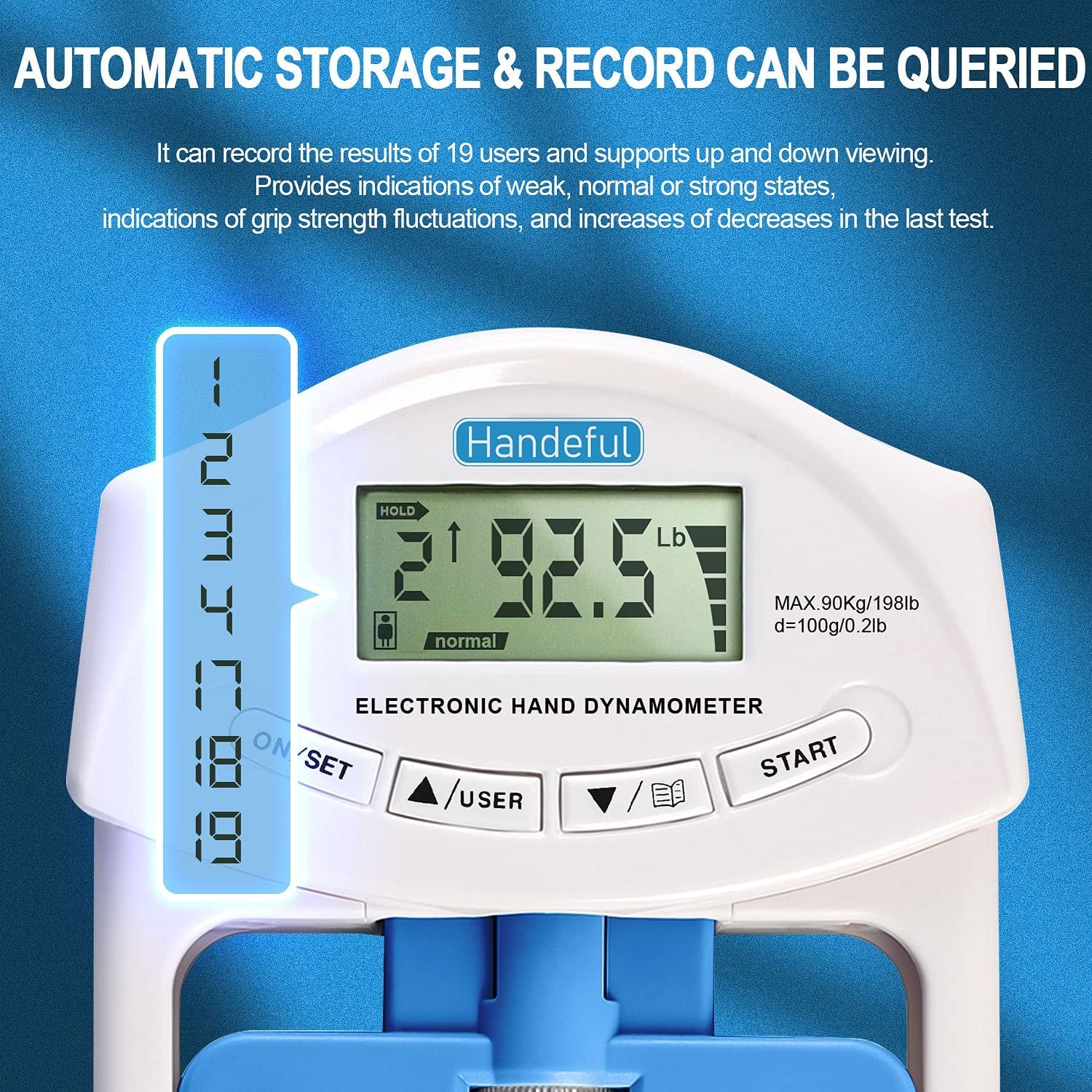 Hand Dynamometer Grip Strength Trainer - Electronic Hand Grip Strength Tester Grip Strengthener Hand Exerciser Meter Digital Hand Grip Training Gauge 198Lbs / 90Kgs