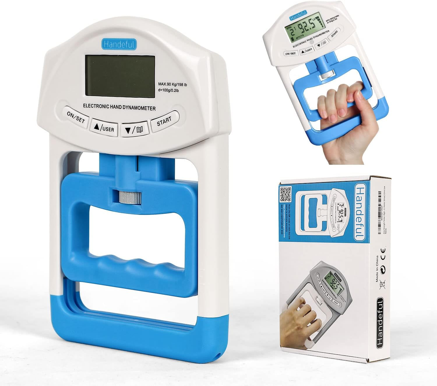 Hand Dynamometer Grip Strength Trainer - Electronic Hand Grip Strength Tester Grip Strengthener Hand Exerciser Meter Digital Hand Grip Training Gauge 198Lbs / 90Kgs